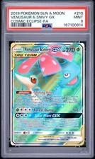 PSA 9 MINT Venusaur & Snivy gx Cosmic Eclipse Holo 2019 Pokemon 210/236 on eBay