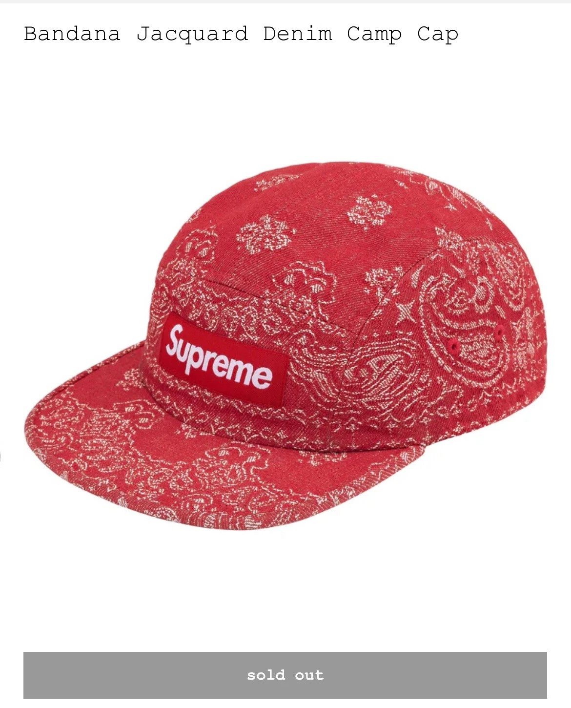 Casquette de camp en denim jacquard Supreme Bandana SS25 OS Rouge CONFIRMÉ