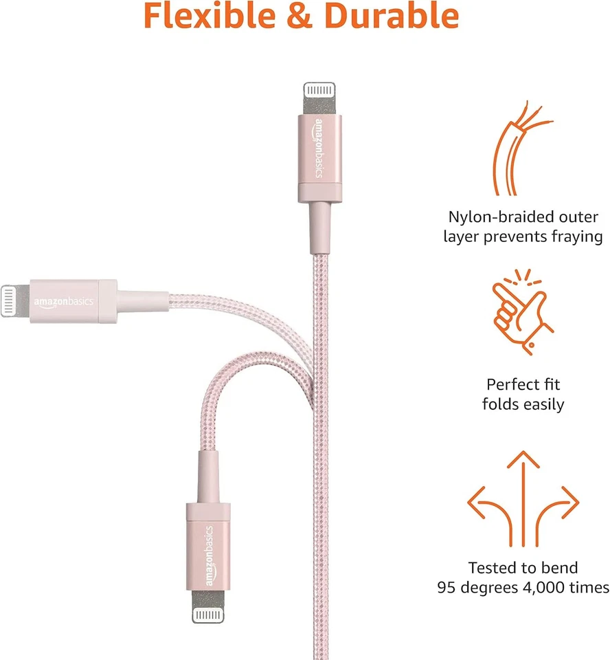 10-PACK Amazon Basics Braided Lightning Rose Gold Charging Cable MFi-Certified - Image 4 of 4