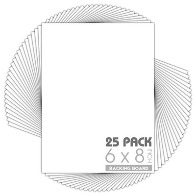 25 Pack 6x8 White Backing Boards, 4-Ply Thickness, Cardboard, Frame Support