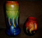 roseville Art Pottery two Falline vases  Blue 12" vase 6" brown  BOTH ONE PRICE