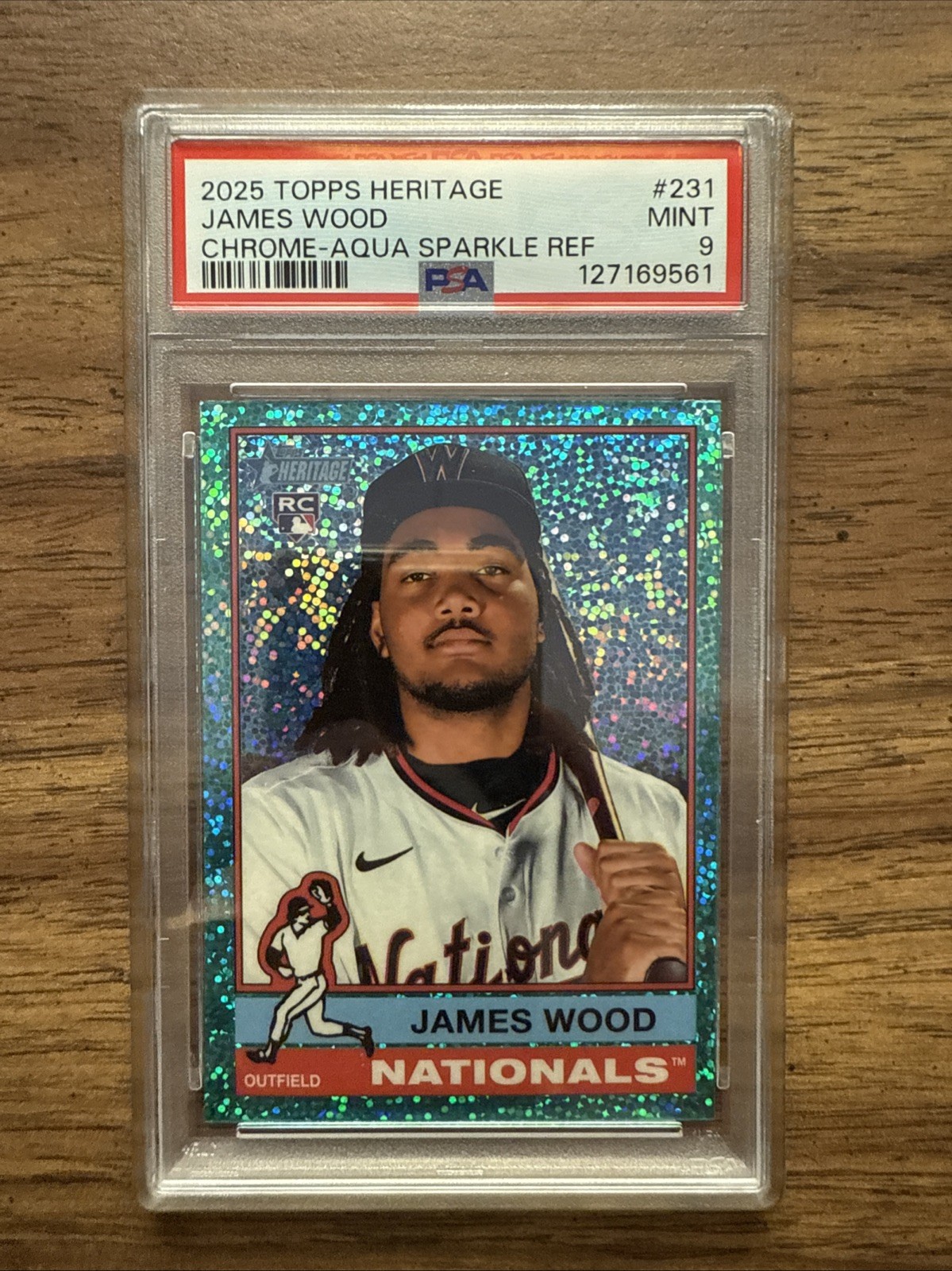 2025 Topps Heritage - James Wood #231 Chrome Aqua Sparkle Refractor (RC) PSA 9