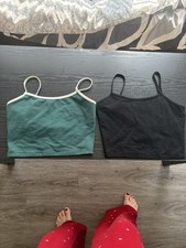 Women’s Solid Camisole Tank Tops, Size S, Green & Black 2-Pack Spaghetti Strap