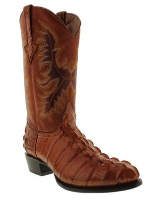 Mens Cowboy Boots Round Toe Cognac Western Alligator Tail Print Size 13.5