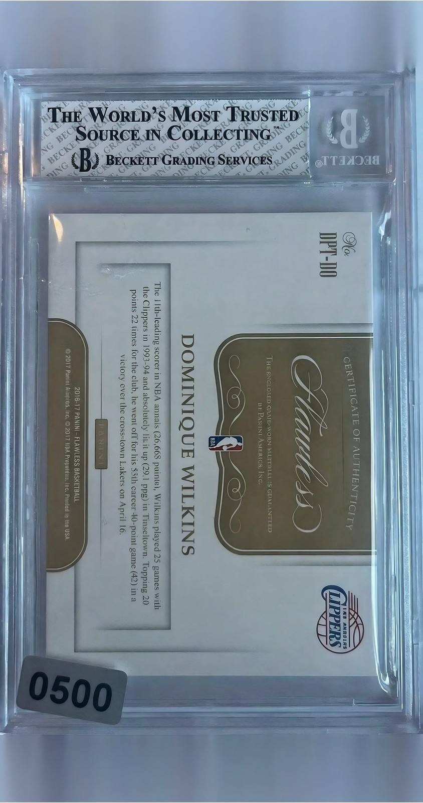 2016-17 Panini Flawless Dominique Wilkins Dual Patch Emerald /5 BGS 7.5 #29 view 2