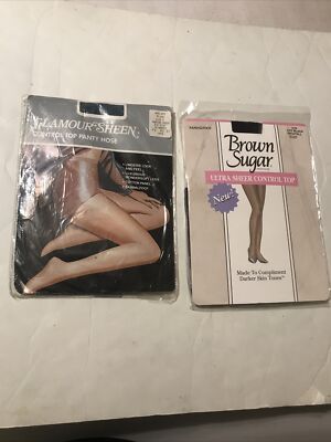 Glamour Sheen Brown Sugar Panty Hose Set Size M Green Off Black 3702
