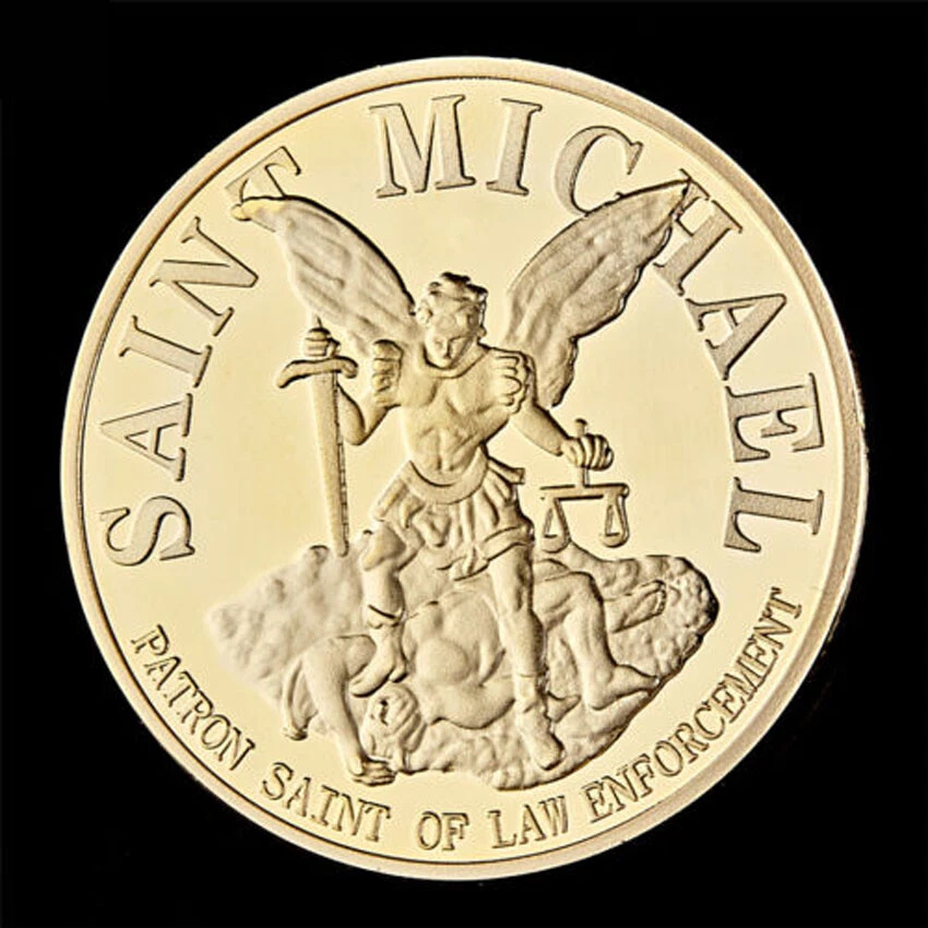 The Archangel with Prayer St Michael Gift Challenge Coin Gold Plated USA Collect - Picture 5 of 12