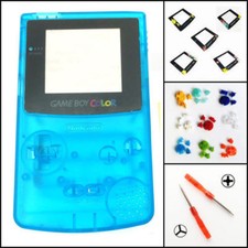 Nintendo Game Boy Color GBC Replacement Housing Shell Screen Clear Blue BUTTONS 