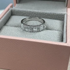 1.75 Carat Lab Grown Emerald and Round Diamond Wedding Band 14k White Gold