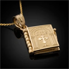 Holy Bible Book Pendant Necklace - Religious Prayer Christian Scripture