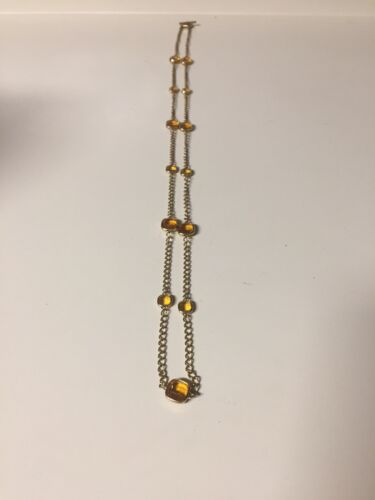 $185 MICHAEL KORS Botanicals Yellow Orange Stone Station Gold Tone Necklace