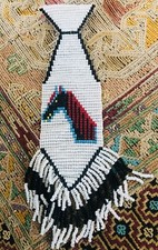 Estate Finely Beaded Indian Horse Seed Bead Southwest Pendant Tie Necklace