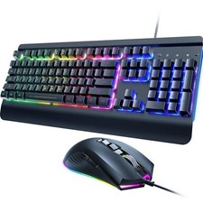 Wired Gaming Keyboard and Mouse Combo 104 Keys All-Metal Panel Rainbow Comput...