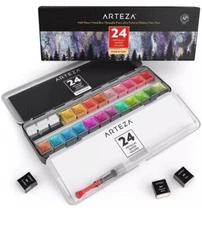 Arteza Metallic Watercolor Paint | Half-Pans - Set of 24 (A6)