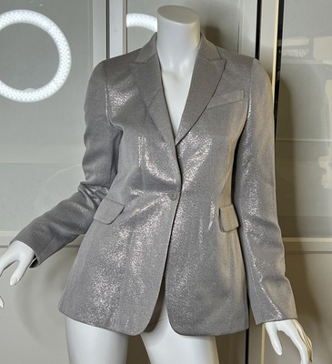 AKRIS PUNTO gray lurex flap pocket one button blazer Sz 4