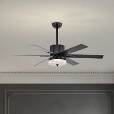 Modern Ceiling Fan 52" with Remote Matte Black Indoor Light 6 Reversible Blades