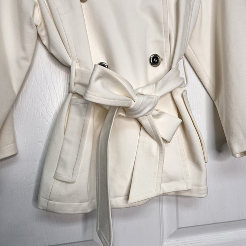 Chicos Womens 2 Ivory Trench Coat Collared Belted Pockets Wide Arms Minimalist - Picture 3 of 13