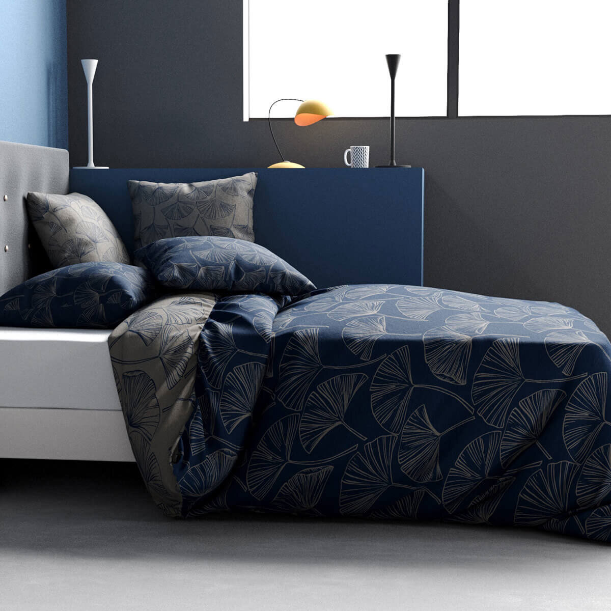 Parure de lit Edo réversible avec housse bicolore lavable 220x240