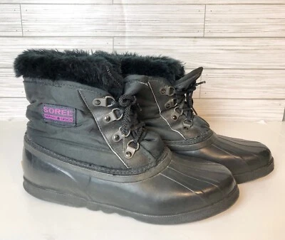 SOREL KAUFMAN CANADA BLACK FAUX FUR LINED WINTER SNOW ANKLE LADIES SZ 9 BOOTS - Image 1 of 4