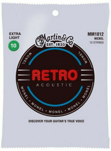 12 String Acoustic Guitar Strings By Martin MM1012 Retro Monel Ex Light, 10-47  - Afbeelding 1 van 4