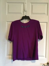 Jerico Woman's Size Medium Blouse Purple With Teal Embroidery At Neck -