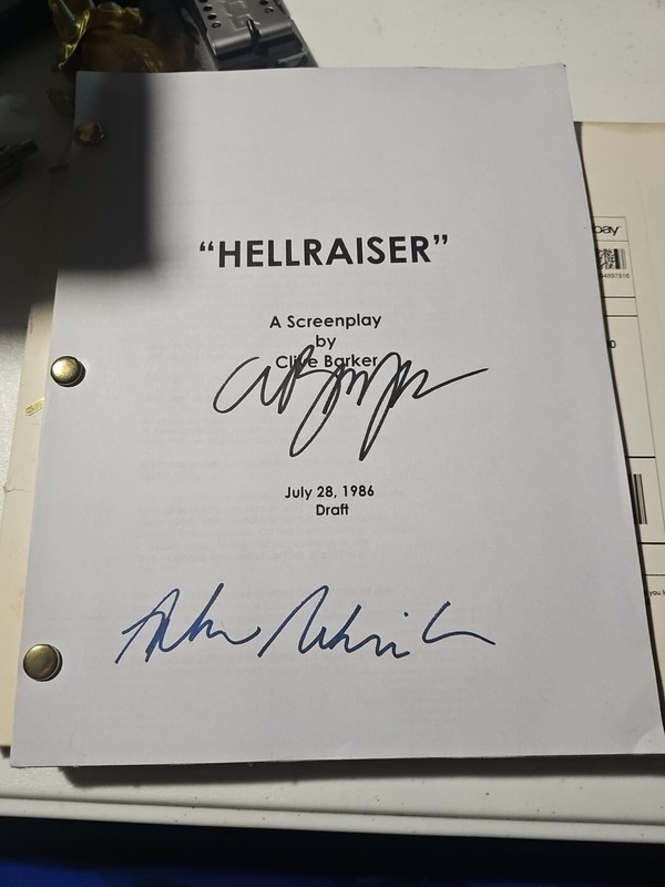 Hellraiser Signed Movie Film Script X2 Clive Barker Andrew Robinson With Coa