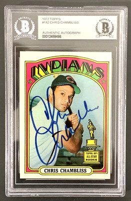 1972 Topps Chris Chambliss Autographed Card Rookie Beckett Slab *Sharp*
