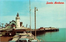 Fishing Pier Lighthouse Restaurant Santa Barbara California Unposted Postcard 