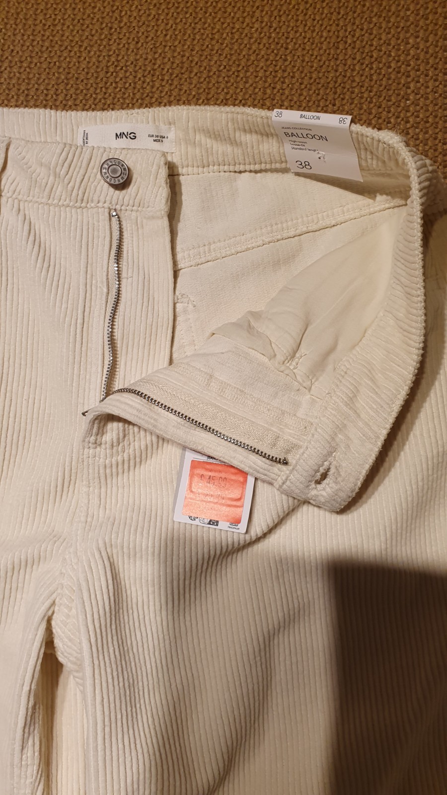 MNG Women's Wide Leg Cord Trousers UK Size 10 W31 L29 White Loose Corduroy Pants thumbnail 7