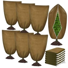 6 Pcs Winter Plant Covers Freeze Protection 48" x 72" 2.2oz Large Tree Brown