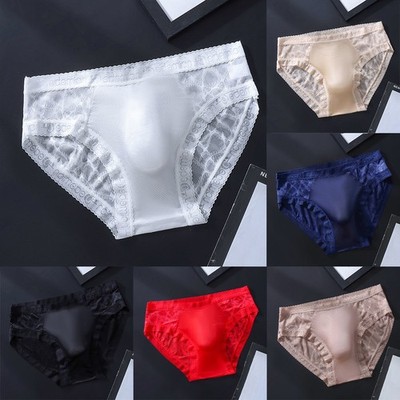 Men Quick Drying Ice Silk Mesh Briefs Seamless Sheer 3D Bulge Pouch Underwear