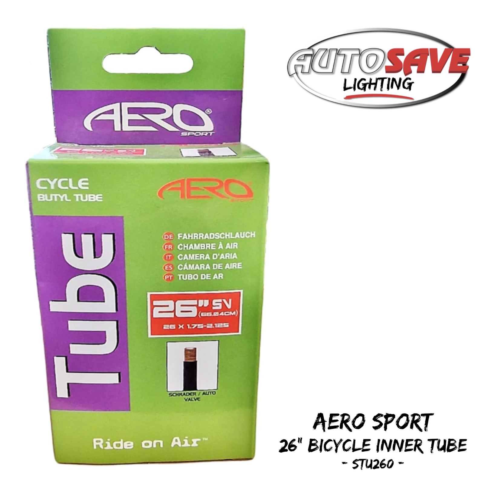 AERO Sport - E-Bike / Bicycle Butyl Rubber Inner Tube to fit 26"" x 1.75-2.125