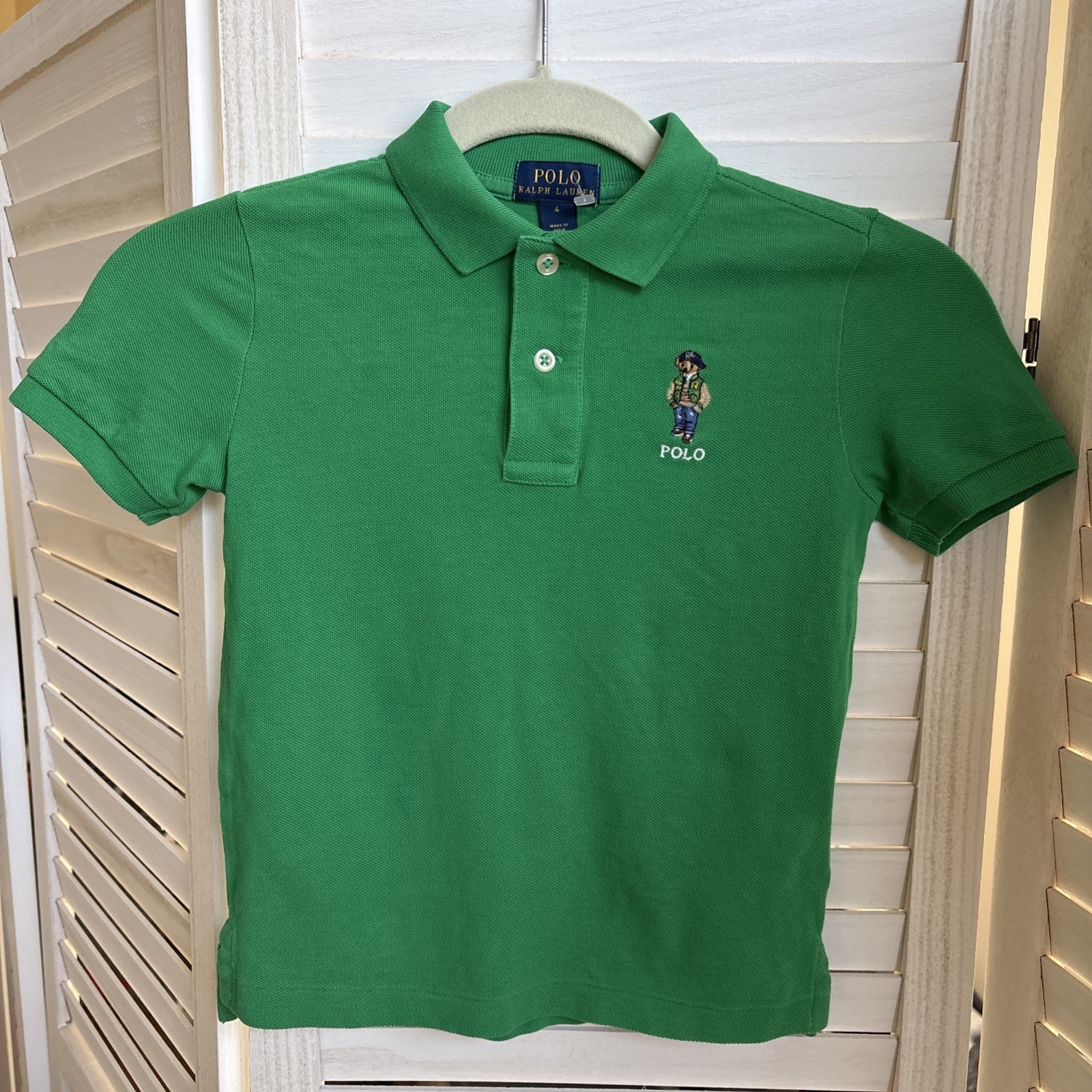 Vintage Polo Ralph Lauren Teddy Bear Polo Shirt Toddler Boys Size 4 Green
