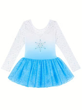 7/8 Girl Gymnastics Leotard Long-Sleeve with Snowflake Rhinestone Embellishments