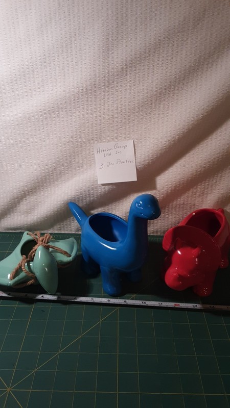 3 Dinosaur Ceramic Planters Horizon Group Red & Blue Planter & Hanging Green One