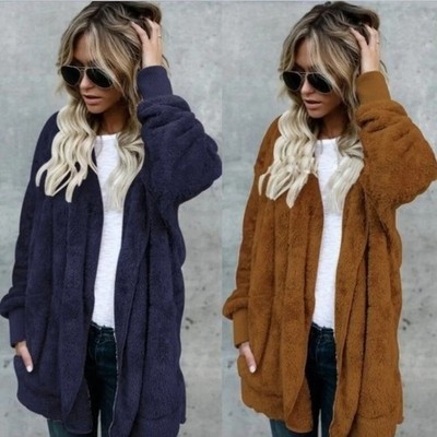 Übergröße Damen Frauen Teddybär Mantel Winter Fleece Cardigan flauschige Jacke Tops