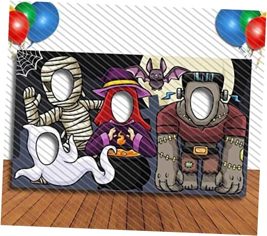 Spooky Ghouls and Ghosts Face Hole Banner Backdrop for Halloween Party