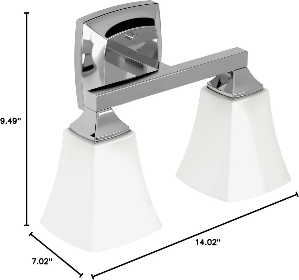 Moen YB5162CH Voss 2-Bath Light Dual Mount Bathroom Vanity Frosted Glass Chrome - Image 4 of 4