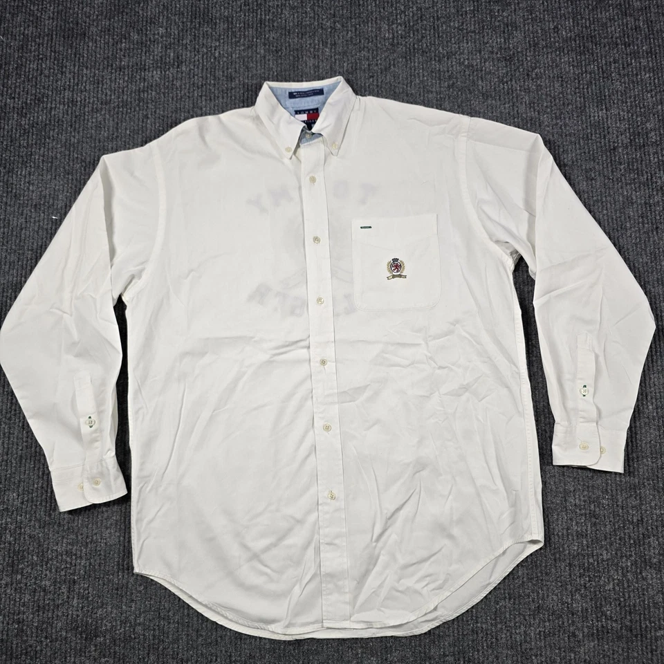 Tommy Hilfiger Shirt Mens Small White Crest Logo Long Sleeve Button Up Classic - Image 2 of 4