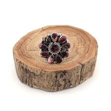 Navajo Sterling Silver Cluster Ring Dyed Rose Dahlia Stone Jewelry Sz 9.25