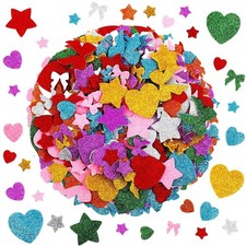 360 Pieces Glitter Foam Stickers, Self Adhesive Stars Heart Multiple Colors