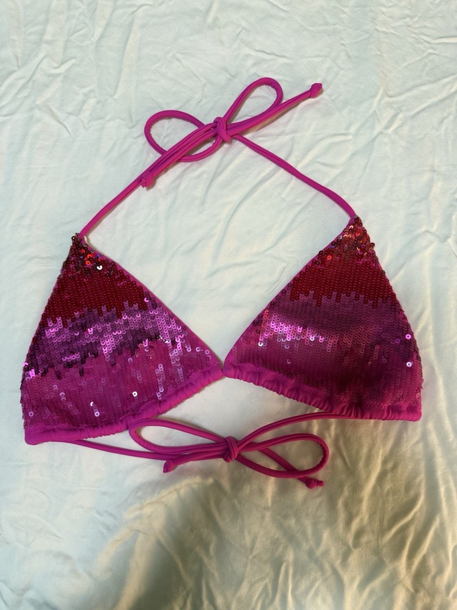 Vintage Victoria's Secret Bikini Top Womens Medium Pink Sequin