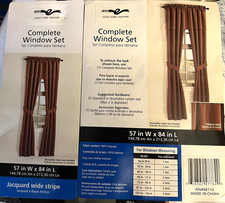 NIP Estex Home Fashions rust red 57"Wx84"L poly jacquard wide stripe drape set