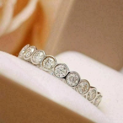 3.00Ct Round Cut Cut Natural Diamond Solid 14K White Gold Eternity Band Ring