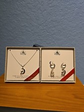 Disney Parks Tinker Bell Fine Silver Overlay Cubic Zirconia Necklace Earrings