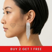 925 Sterling Silver CZ Curtain Earrings Layered Fringe Cascade Design