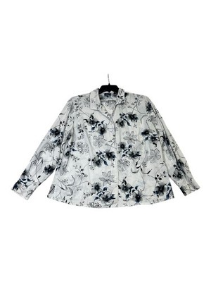 Laura Scott 18W Floral Blouse Blue White Button Front 3/4 Sleeve Plus