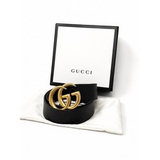 Gucci Marmont GG Black Leather Belt Gold Double G Buckle Size 80/32 Italy