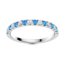 925 Sterling Silver Round Swiss Blue Topaz Half Eternity Band Ring For Women