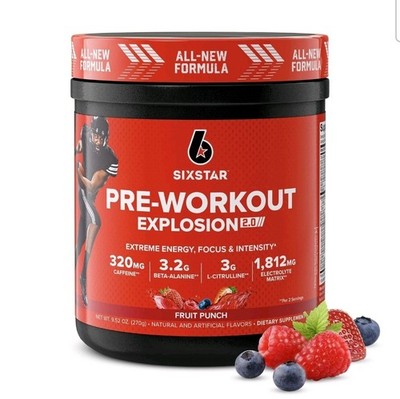 Pre-Workout Powder for Men & Women, Fruit Punch (30 Servings) - Sixstar - NEW
